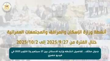جدول مكثف.. تفاصيل أنشطة وزارة الإسكان بين 27 سبتمبر و2 أكتوبر 2025 في فيديو حصري